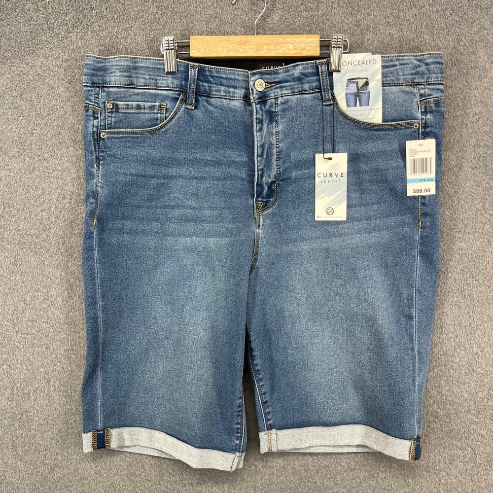 Curve Appeal Denim Shorts Womens 20W Blue Lillian Cuffed Concealed Comfort Waist